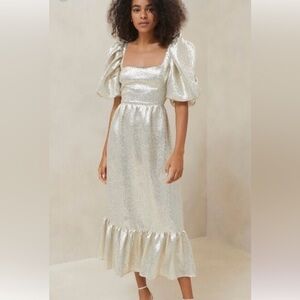 Loeffler Randall Metallic Puff Sleeve Midi Dress